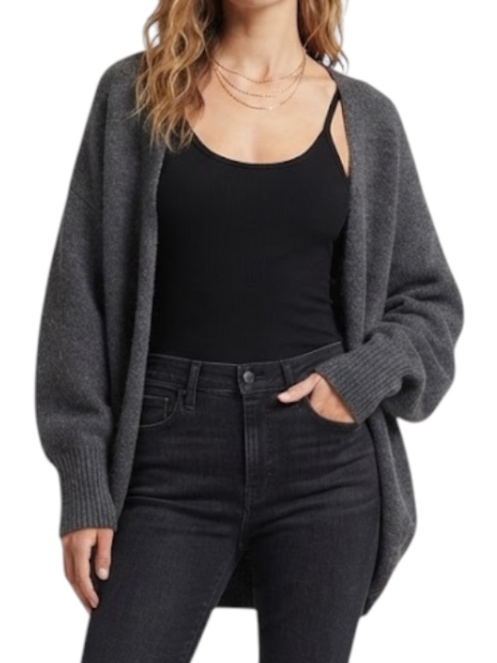KISMET Dorothy Open-Front Cocoon Knit Cardigan Quiet Luxury Grey Medium